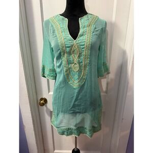 Theme Mint Sheer Tunic Top with Gold Accents in S